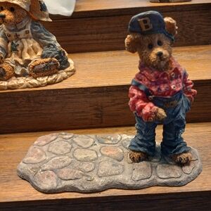 Rustic Boy Bear Figurine in Blue and Red